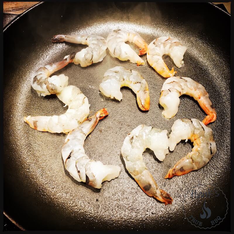 Tiger shrimp getting fried