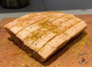 Pork belly with rub applied